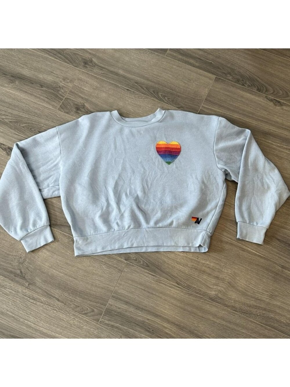 Aviator Nation Sweatshirt Womens XS Blue Rainbow Heart Pride Fleece Pullover